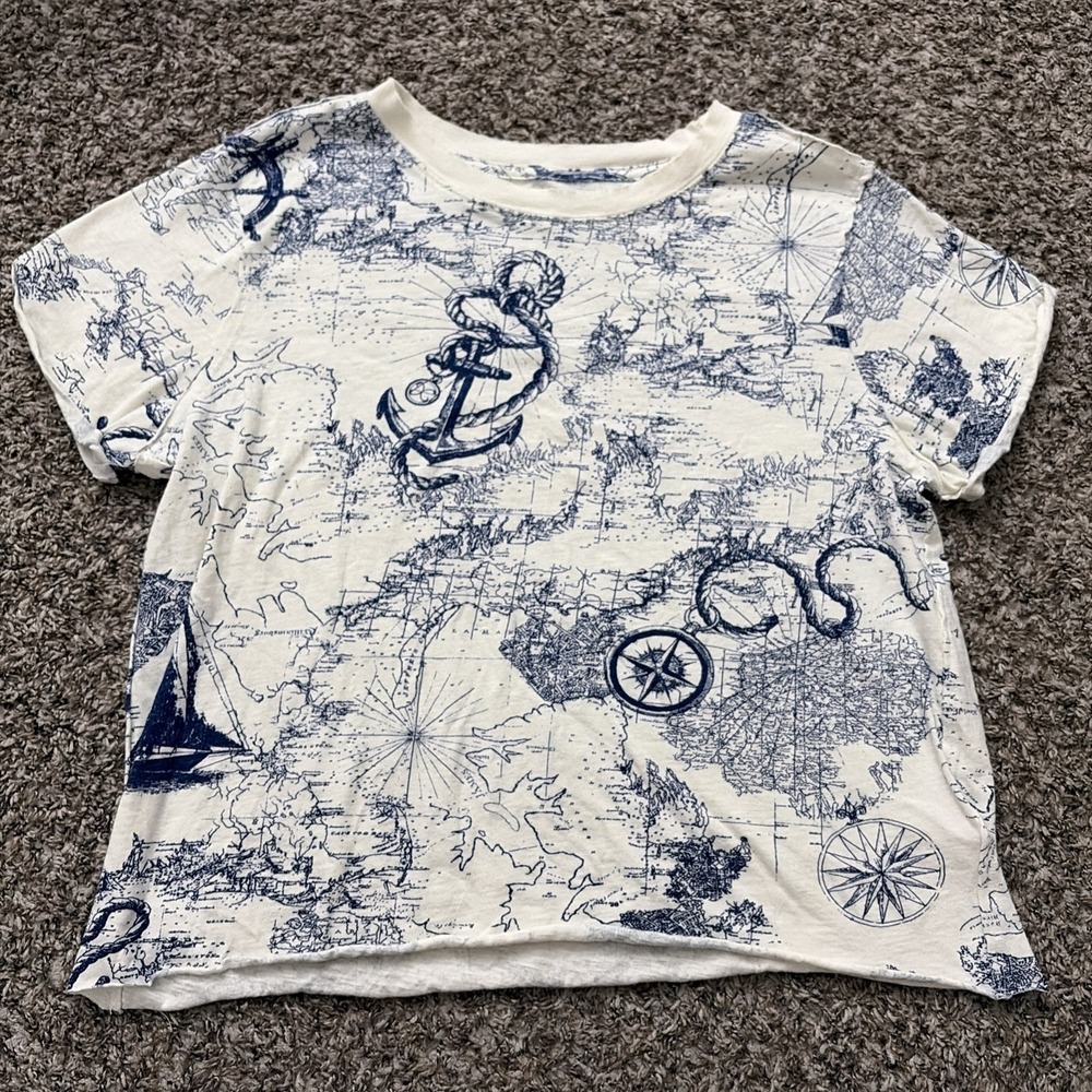 Maeve Boxy Printed Tee Nautical Blue White Sz Medium